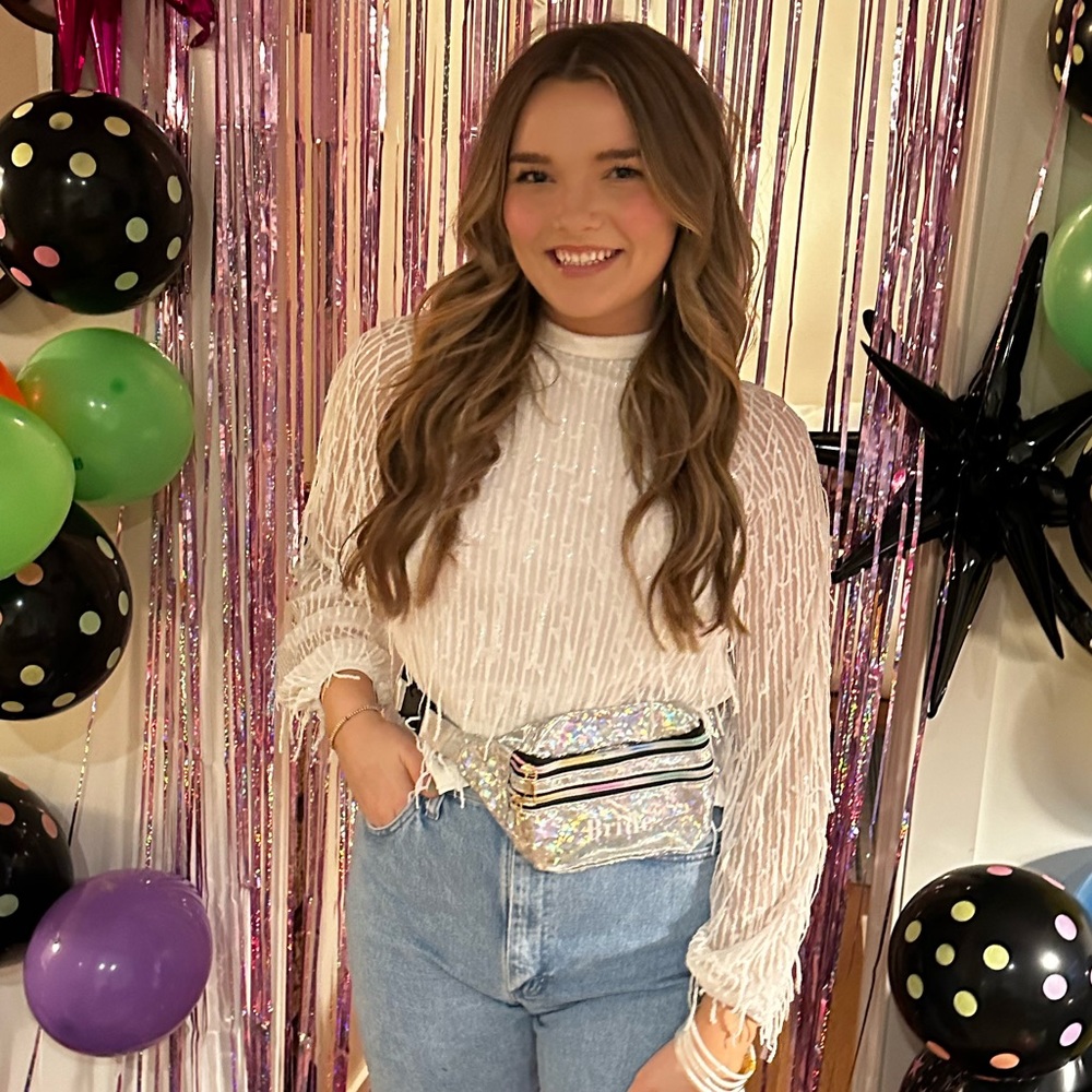 White sparkly long sleeve top